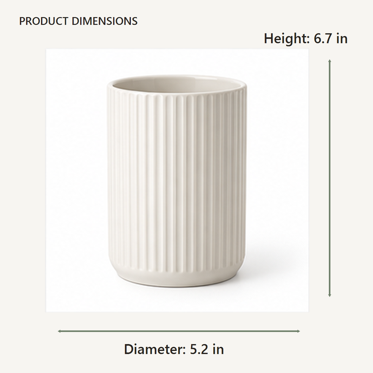 Ribbed Ceramic Utensil Holder dimensions in inches