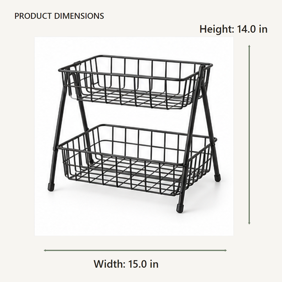 Two Tier Countertop Basket Rack dimensions in inches