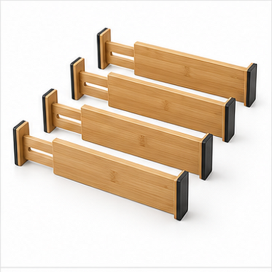 Adjustable Bamboo Drawer Dividers on a white background
