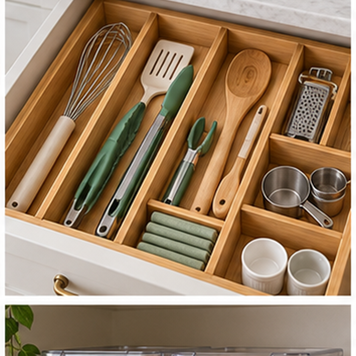 Adjustable Bamboo Drawer Dividers in use