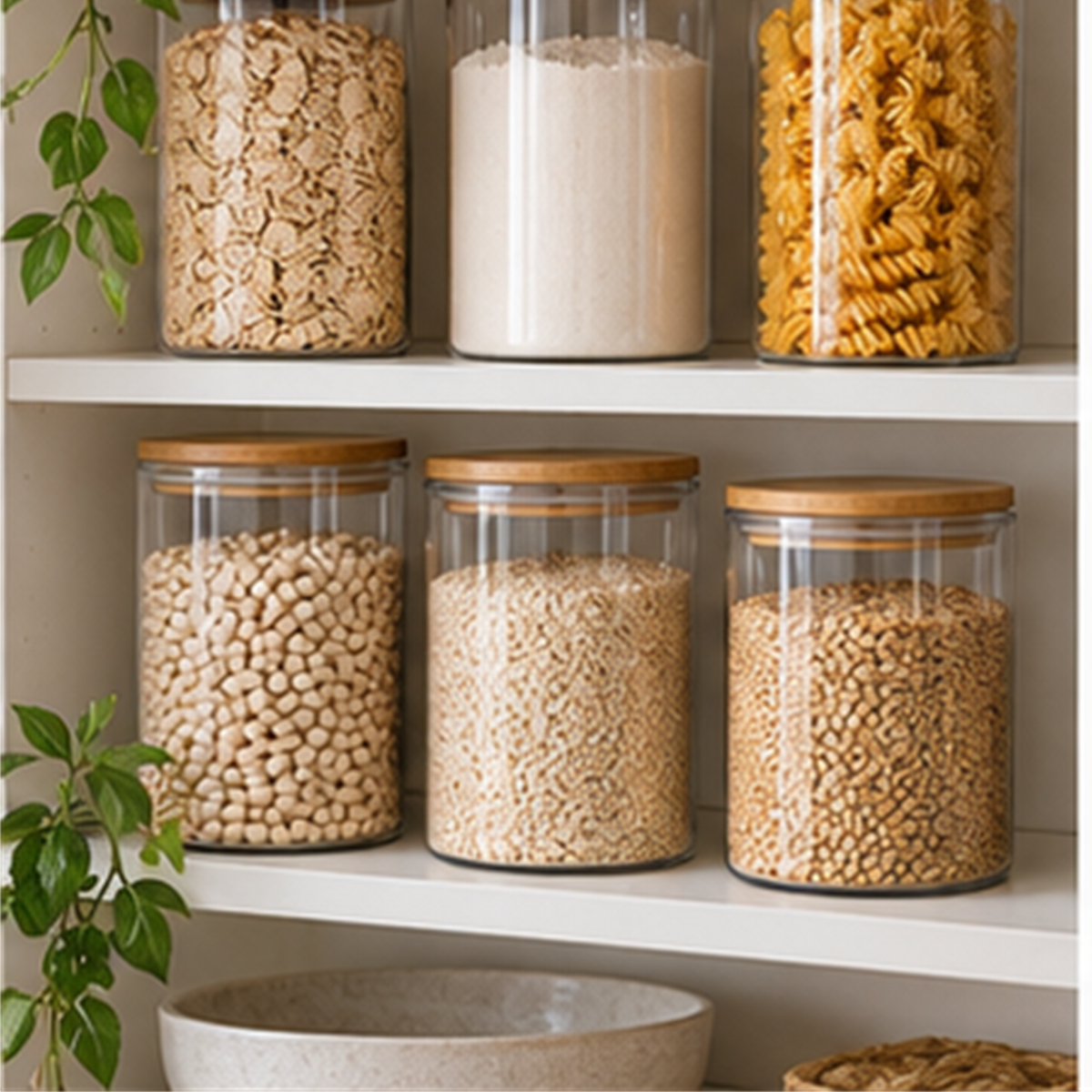 Clear Pantry Jar Set in use