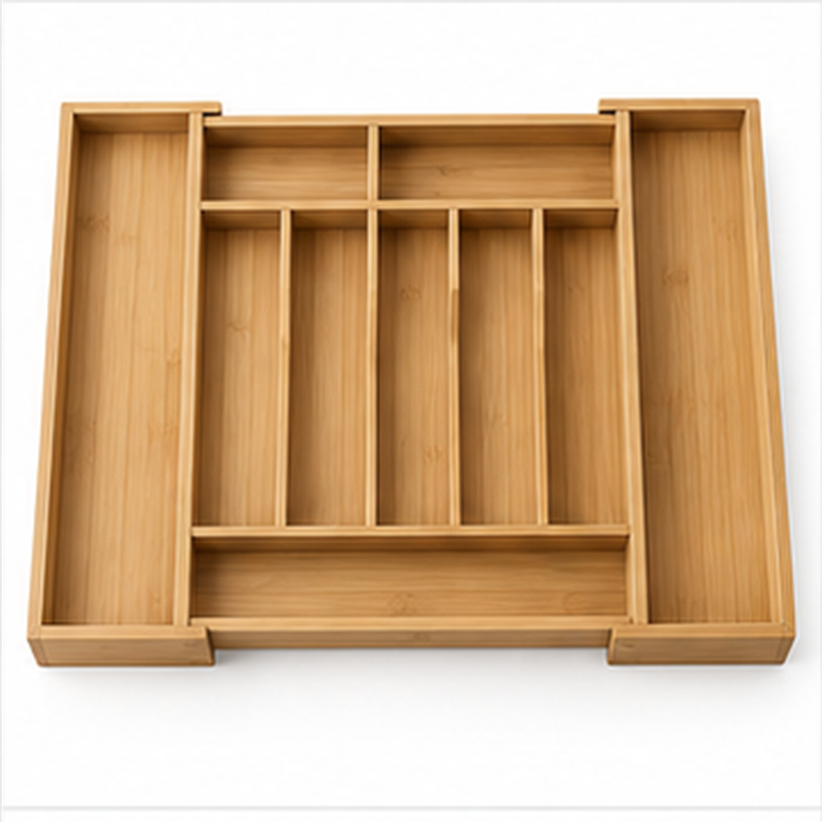 Expandable Bamboo Cutlery Tray on a white background