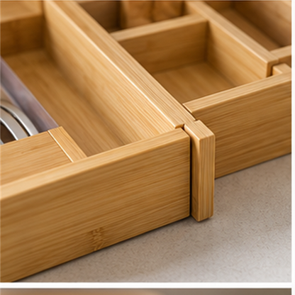Expandable Bamboo Cutlery Tray detail view