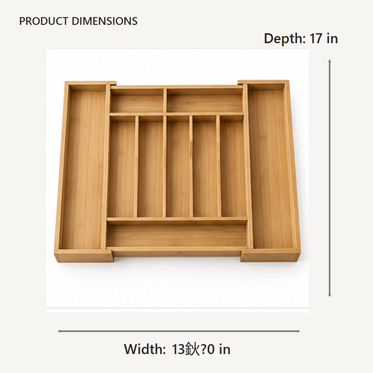 Expandable Bamboo Cutlery Tray dimensions in inches