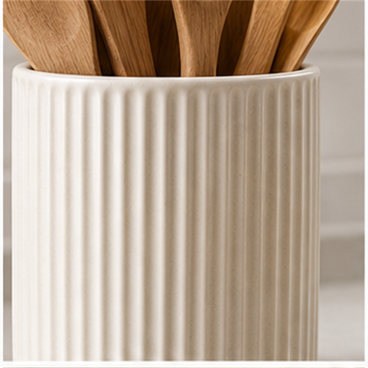 Ribbed Ceramic Utensil Holder detail view