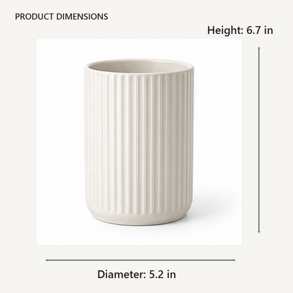 Ribbed Ceramic Utensil Holder dimensions in inches