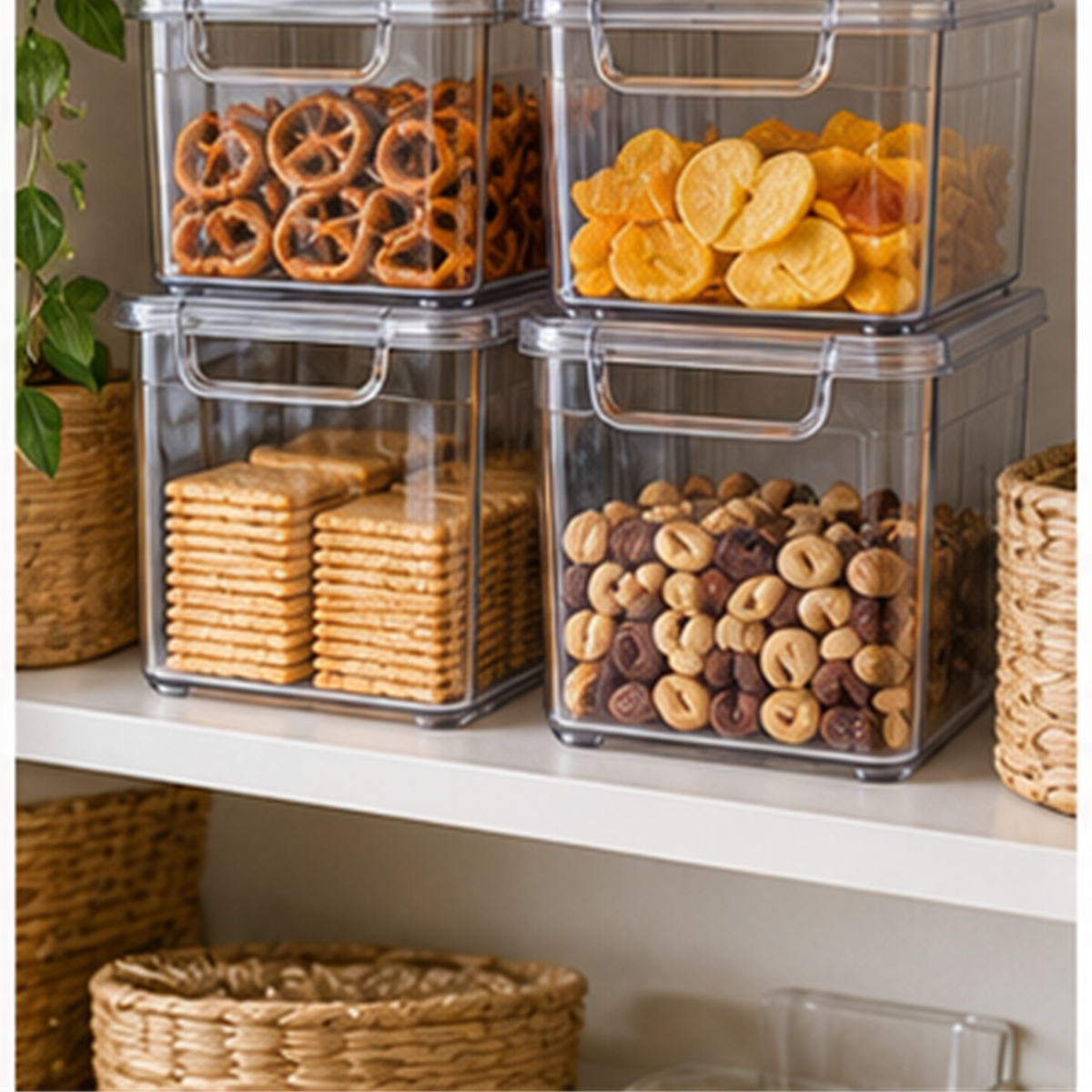 Stackable Clear Snack Bins in use