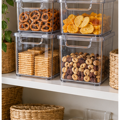 Stackable Clear Snack Bins in use
