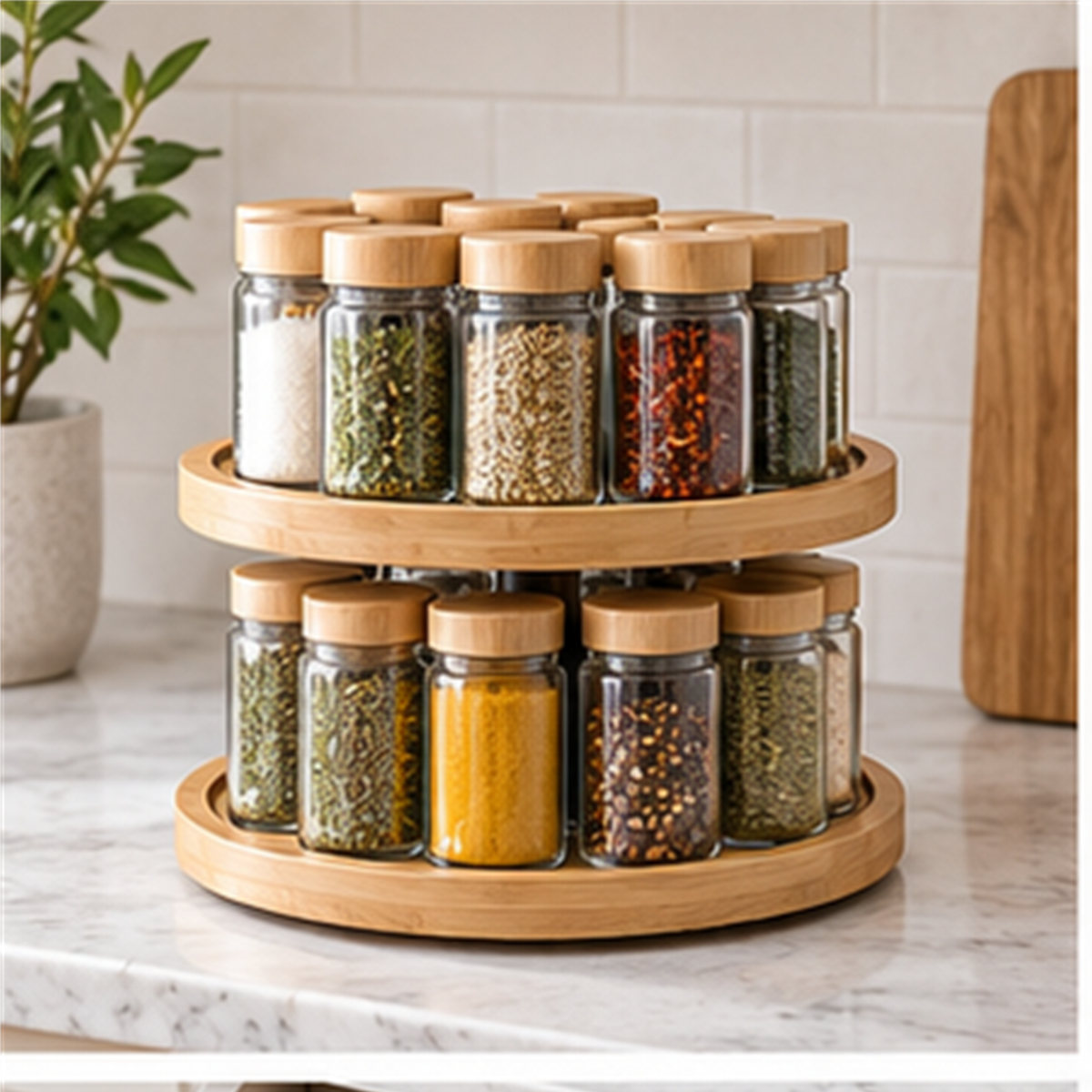 Two Tier Rotating Spice Organizer in use